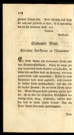 Siebenter Brief. Caroline Berkhaus an Marianen