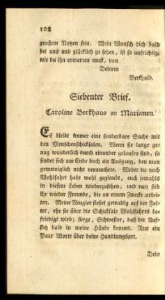 Siebenter Brief. Caroline Berkhaus an Marianen