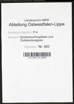 Kirchenbuchduplikate der katholischen Gemeinde (GHT 1834), zum Gerichtsbezirk Werl gehörig. (Gemeinde: Bausenhagen, katholische Gemeinde)