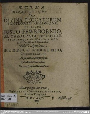 Disquisitio prima de divina peccatorum nostrorum remissione