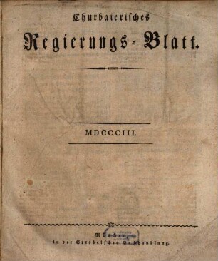 Churpfalzbaierisches Regierungsblatt, 1803