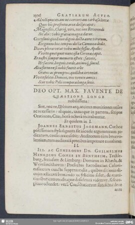 Deo Opt. Max. Favente De Quaestione Longe nobilissima