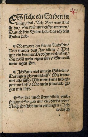 ES steht ein Linden in || disem thal/ Ach Gott was thut || sie da/