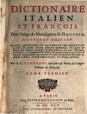 Dictionnaire italien et françois