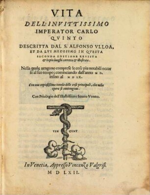 Vita dell'invittissimo imperator Carlo quinto