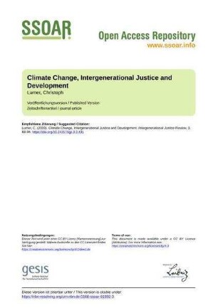 Climate Change, Intergenerational Justice and Development
