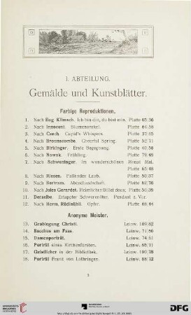 I. Abteilung. Gemälde und Kunstblätter (Nr. 1-198)