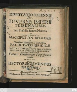 Disputatio Solennis De Diversis Imperii Tribunalibus