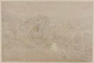 Deutsche Gebirgslandschaft mit Burg