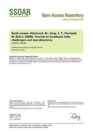 Book review: Hitchcock, M.; King, V. T.; Parnwell, M. (Eds.). (2009). Tourism in Southeast Asia: challenges and new directions