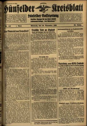 Erste Ausgabe vom Mittwoch, den 25. November 1936.