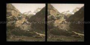 Blick vom Grindelwaldtal zu den drei Fiescherhörnern in den Berner Alpen