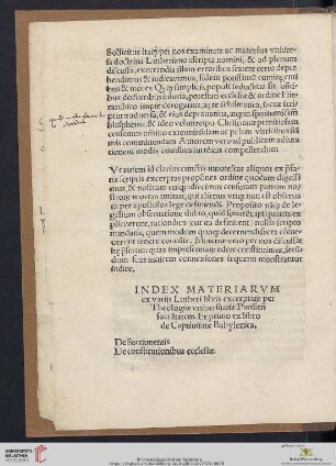 Index materiarvm ex varijs Lutheri libris excerpta et per Theologiæ vniuersitatis Parisieñ facultatem