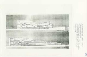 Konservatorium, Berlin-Tiergarten (Diplomarbeit bei Peter Poelzig): Ansicht von Norden und Schnitt 1:200