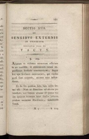 Sectio XVII. De Sensibus Externis in universum, speciatim vero de Tactu