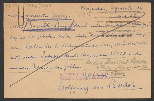 Brief an B. Schott's Söhne : 09.01.1925