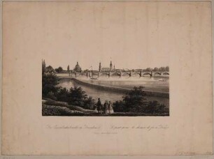 Blick über den Neustädter Hafen und die Eisenbahnbrücke (Marienbrücke) auf die Stadtsilhouette von Dresden