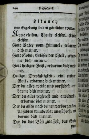 Litaney von Ergebung in den göttlichen Willen. - Gebethe zu den Heiligen Gottes.