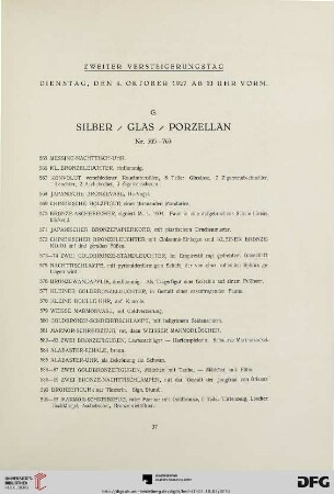G. Silber/ Glas/ Porzellan (Nr. 565-763)