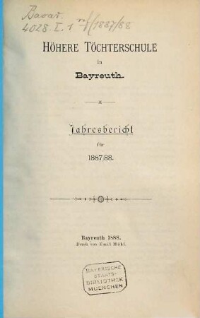 Jahres-Bericht. 1887/88