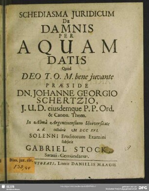 Schediasma Iuridicum De Damnis Per Aquam Datis