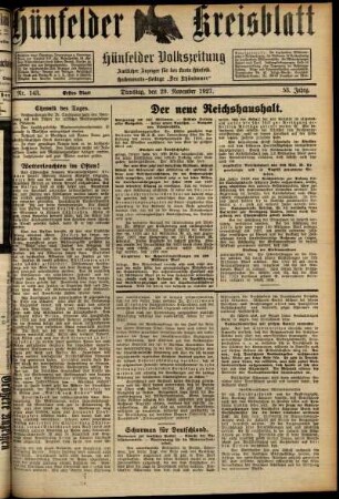 Erste Ausgabe vom Dienstag, den 29. November 1927.