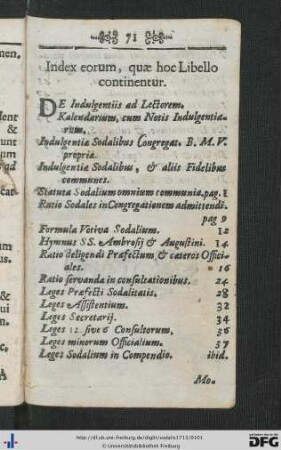 Index eorum, quae hoc Libello continentur.