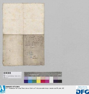 Jorg Steltzer zu Feucht und Margaretha, dessen Ehefrau, verkaufen mit Genehmigung Gabriel Nützels als Eigenherrn an Leonhart Fleck, Unterrichter, und Hans Volkart, Gotteshauspfleger zu Feucht, 2 fl. rh. Ewigzinses aus ihrer Wiese, die Fäglin genannt an der Schwarzach, bei des Rauffers Wiese, um 50 fl., welche ihnen Dr. Jorg Pessler, Fabian Harstorffer und Gabriel Nützel als Testamentsvollstrecker Katharien Harstorfferin in Gemässheit ihres letzten Willens bezahlt haben, dem Eigenherrn und dem Pfleger zum Heiligen Kreuz vor dem Neuen Tor an ihren Eigen- und Gatterzinsen unbeschadet.