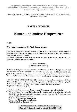 Namen und andere Hauptwörter