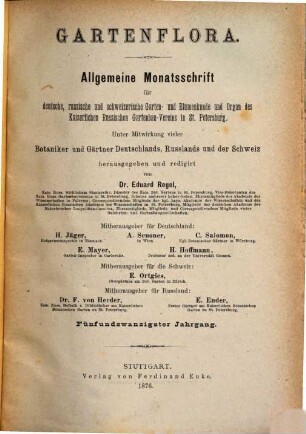 Gartenflora : Blätter für Garten- u. Blumenkunde. 25. 1876