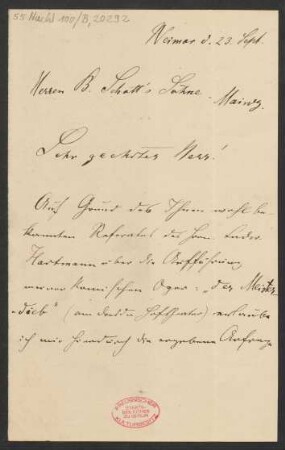 Brief an B. Schott's Söhne : 23.09.1889