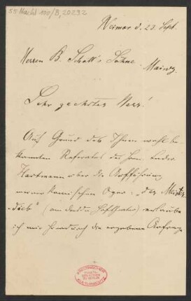 Brief an B. Schott's Söhne : 23.09.1889