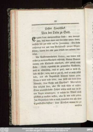 Erstes Hauptstück. Von der Liebe zu Gott.