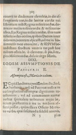 Eodem Assumptionis Die Panegyris II