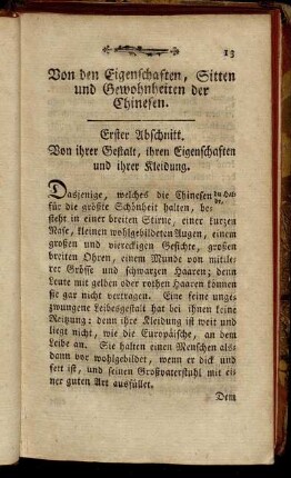 Erster Abschnitt. Von ihrer Gestalt, ihren Eigenschaften und ihrer Kleidung.