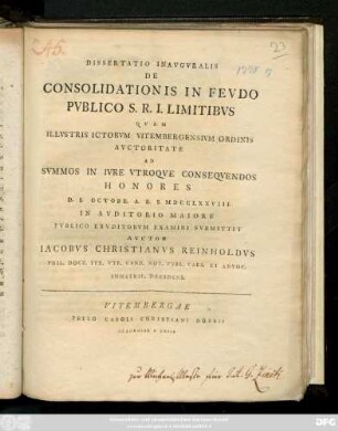 Dissertatio Inavgvralis De Consolidationis In Fevdo Pvblico S. R. I. Limitibvs