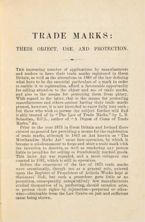 Trade Marks: their object, use and protection in Great Britain and Ireland