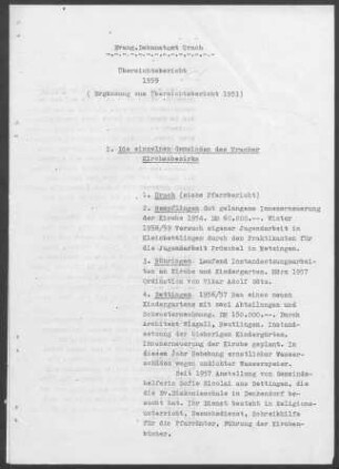 Urach, Kirchenbezirk und Kirchengemeinde: Übersichtsbericht und Pfarrbericht 1959