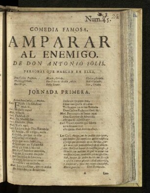 Amparar al enemigo : comedia famosa