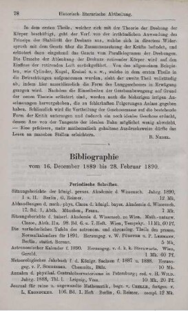 Bibliographie vom 16. December 1889 bis 28. Februar 1890.