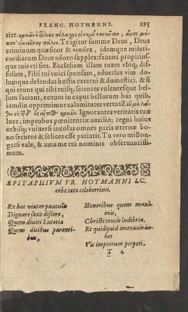 Epitaphium Fr. Hotmanni I.C. orbe toto celeberrimi.