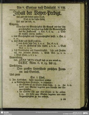 Inhalt der Vesper-Predigt [Am 7. Sontage nach Trinitatis]