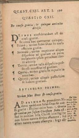 Quaestio CXII. De causa gratiae, in quinque articulos divisa.