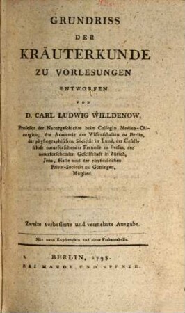 Grundriss Der Kräuterkunde : Zu Vorlesungen Entworfen