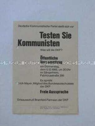 Einladung zu einer Versammlung der DKP über die Ziele der Partei