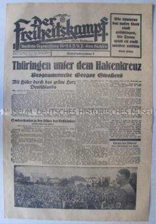 Sonderausgabe der Tageszeitung der NSDAP Sachsen "Der Freiheitskampf" zur Reichstagswahl am 31. Juli 1932, speziell über Hitlers Wahlkampfauftritte in Thüringen
