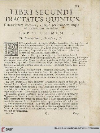 Libri secundi Tractatus Quintus: Generationem hominis, ejusque perfectionem usque ad nativitatem includens