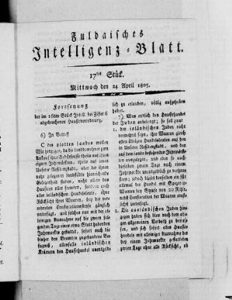 17tes Stück, Ausgabe vom 24. April 1805