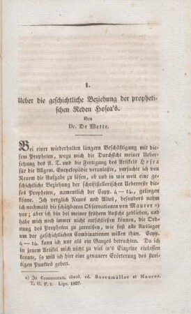 807-816 Ueber die geschichtliche Beziehung der prophetischen Reden Hosea's