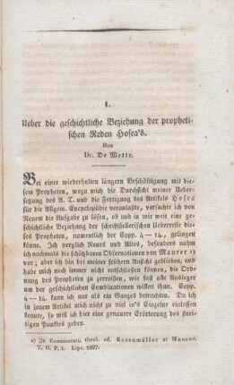 807-816 Ueber die geschichtliche Beziehung der prophetischen Reden Hosea's